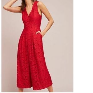 Anthropologie Red Lace Jumpsuit